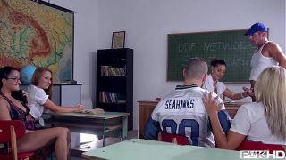 Schoolgirl orgy with lesbian teens Christen Courtney, Angel Blade & friends